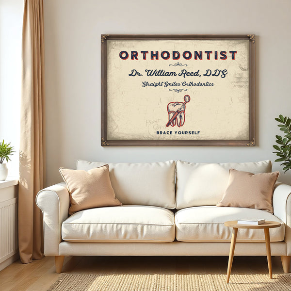 Personalized Orthodontist Sign, Brace Yourself, Cream & Navy, image 5