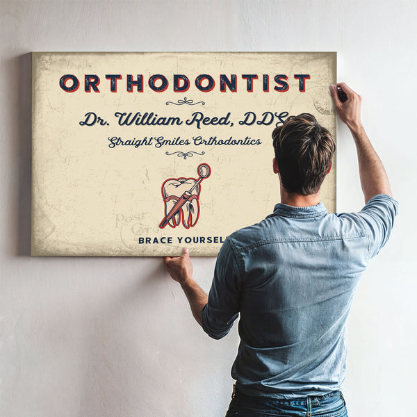 Personalized Orthodontist Sign, Brace Yourself, Cream & Navy, image 9