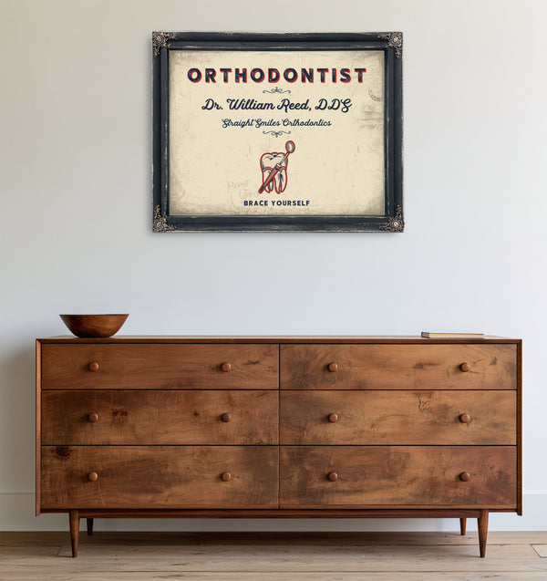 Personalized Orthodontist Sign, Brace Yourself, Cream & Navy, image 19