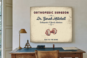 Personalized Orthopedic Surgeon Sign, Bad to the Bone, Cream & Navy, image 2