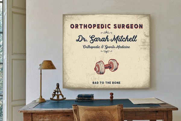 Personalized Orthopedic Surgeon Sign, Bad to the Bone, Cream & Navy, image 2