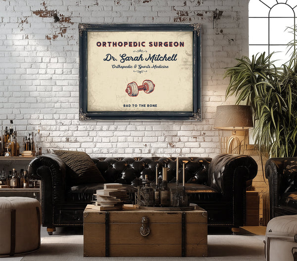 Personalized Orthopedic Surgeon Sign, Bad to the Bone, Cream & Navy, image 18