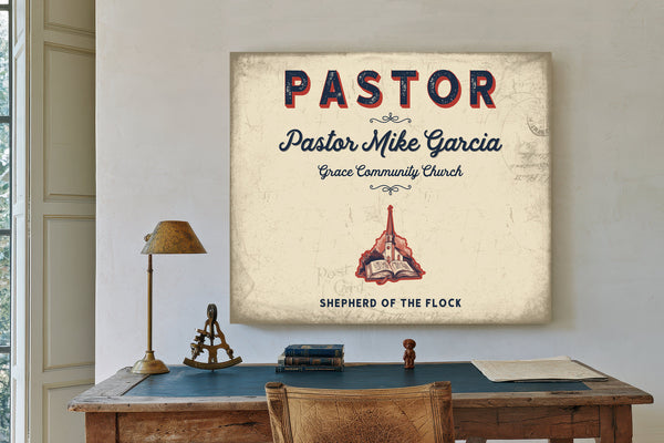 Personalized Pastor Sign, Shepherd of the Flock, Cream & Navy, image 2