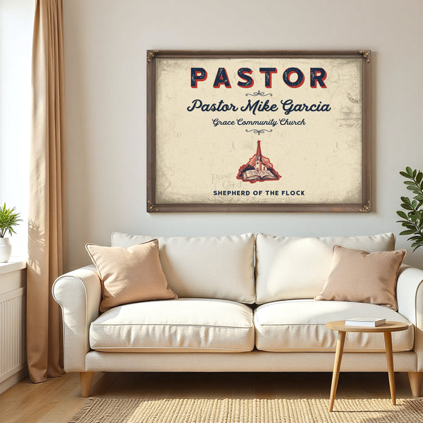 Personalized Pastor Sign, Shepherd of the Flock, Cream & Navy, image 5