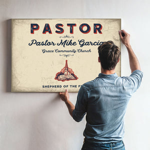 Personalized Pastor Sign, Shepherd of the Flock, Cream & Navy, image 9