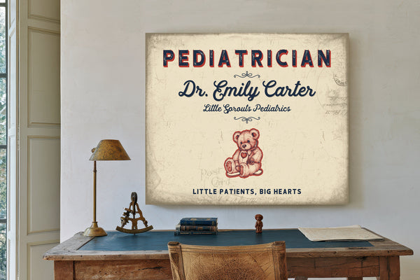 Personalized Pediatrician Sign, Little Patients, Big Hearts, Cream & Navy, image 2