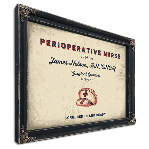 Personalized Perioperative Nurse Sign, Scrubbed In and Ready, Cream & Navy, image 1