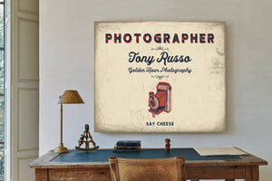 Personalized Photographer Sign, Say Cheese, Cream & Navy, image 2
