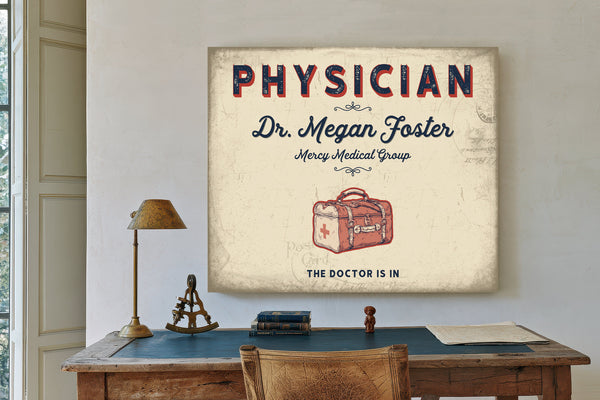 Personalized Physician Sign, The Doctor Is In, Cream & Navy, image 2