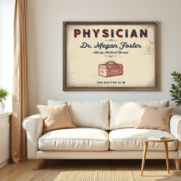 Personalized Physician Sign, The Doctor Is In, Cream & Navy, image 5