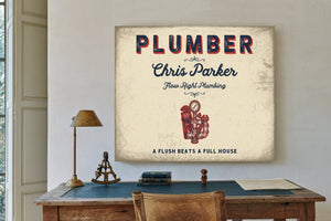 Personalized Plumber Sign, A Flush Beats a Full House, Cream & Navy, image 2