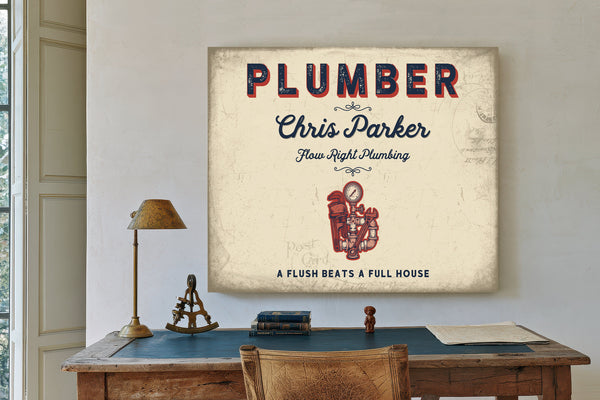Personalized Plumber Sign, A Flush Beats a Full House, Cream & Navy, image 2