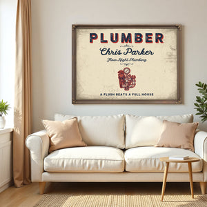 Personalized Plumber Sign, A Flush Beats a Full House, Cream & Navy, image 5