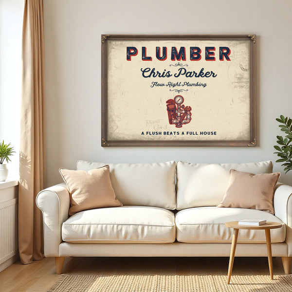 Personalized Plumber Sign, A Flush Beats a Full House, Cream & Navy, image 5