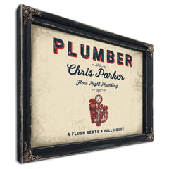 Personalized Plumber Sign, A Flush Beats a Full House, Cream & Navy, image 1