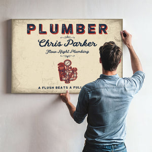 Personalized Plumber Sign, A Flush Beats a Full House, Cream & Navy, image 9