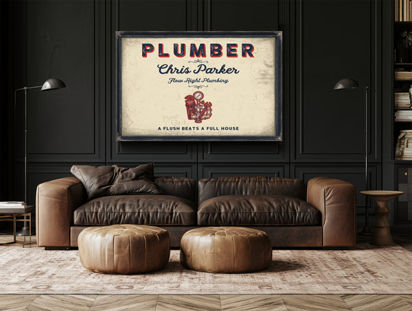 Personalized Plumber Sign, A Flush Beats a Full House, Cream & Navy, image 17