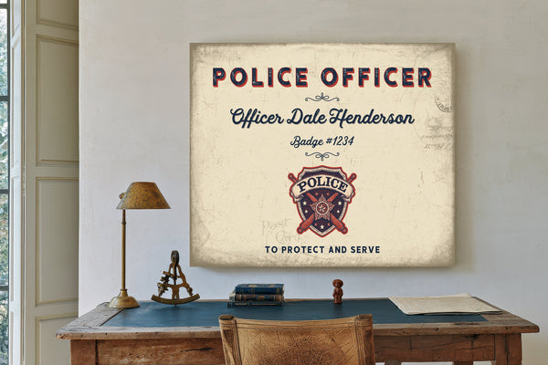 Personalized Police Officer Sign, To Protect and Serve, Cream & Navy, image 2