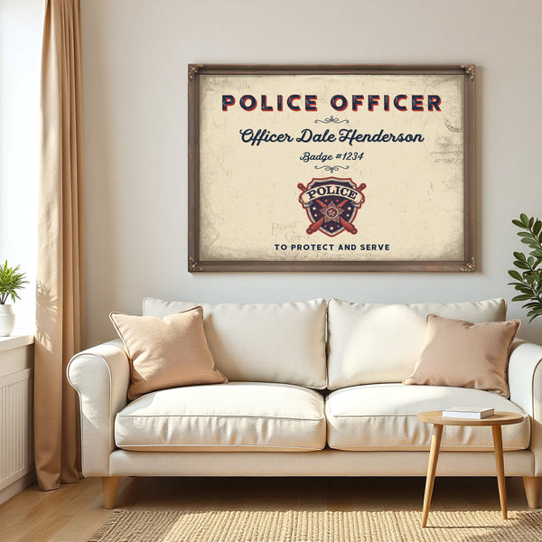Personalized Police Officer Sign, To Protect and Serve, Cream & Navy, image 5