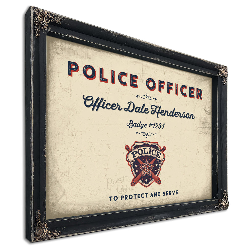 Personalized Police Officer Sign, To Protect and Serve, Cream & Navy, image 1