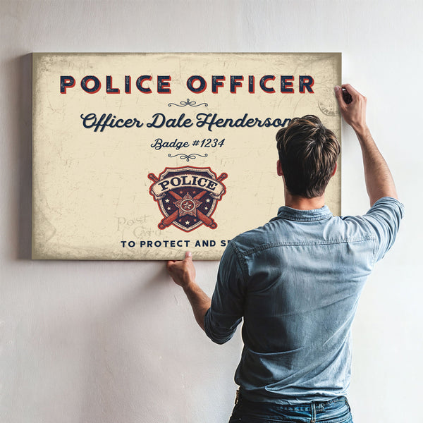 Personalized Police Officer Sign, To Protect and Serve, Cream & Navy, image 9