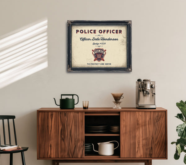Personalized Police Officer Sign, To Protect and Serve, Cream & Navy, image 15