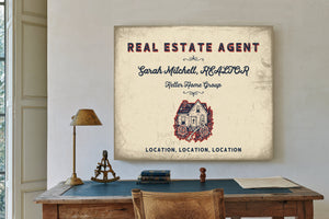 Personalized Real Estate Agent Sign, Location, Location, Location, Cream & Navy, image 2