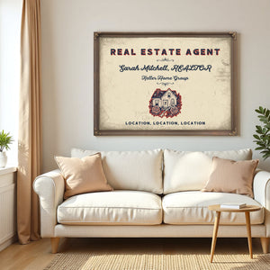 Personalized Real Estate Agent Sign, Location, Location, Location, Cream & Navy, image 5