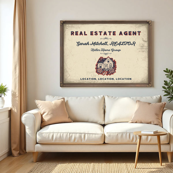 Personalized Real Estate Agent Sign, Location, Location, Location, Cream & Navy, image 5