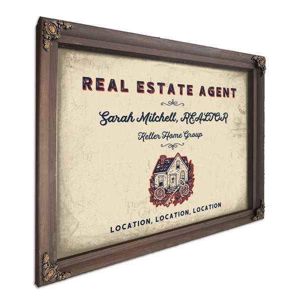 Personalized Real Estate Agent Sign, Location, Location, Location, Cream & Navy, image 7