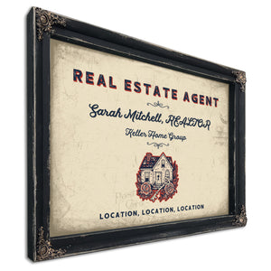 Personalized Real Estate Agent Sign, Location, Location, Location, Cream & Navy, image 1
