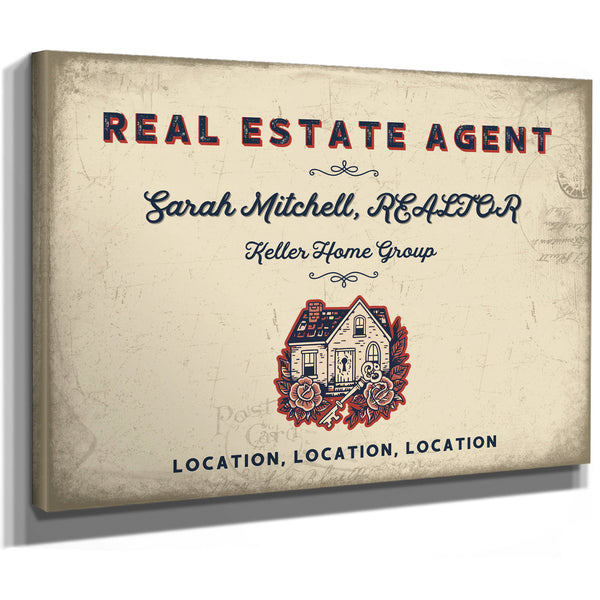Personalized Real Estate Agent Sign, Location, Location, Location, Cream & Navy, image 8