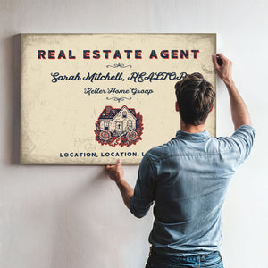 Personalized Real Estate Agent Sign, Location, Location, Location, Cream & Navy, image 9
