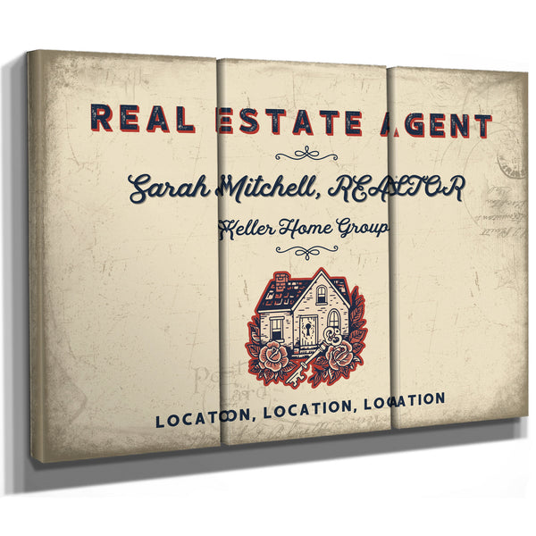 Personalized Real Estate Agent Sign, Location, Location, Location, Cream & Navy, image 14