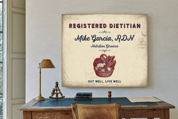 Personalized Registered Dietitian Sign, Eat Well, Live Well, Cream & Navy, image 2