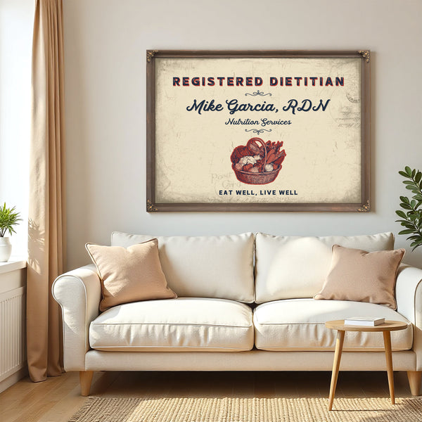 Personalized Registered Dietitian Sign, Eat Well, Live Well, Cream & Navy, image 5