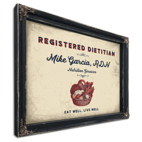 Personalized Registered Dietitian Sign, Eat Well, Live Well, Cream & Navy, image 1