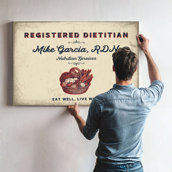 Personalized Registered Dietitian Sign, Eat Well, Live Well, Cream & Navy, image 9