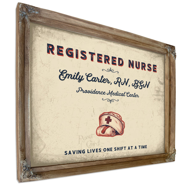 Personalized Registered Nurse Sign, Saving Lives One Shift at a Time, Cream & Navy, image 6