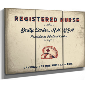 Personalized Registered Nurse Sign, Saving Lives One Shift at a Time, Cream & Navy, image 14