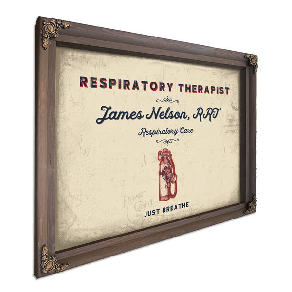 Personalized Respiratory Therapist Sign, Just Breathe, Cream & Navy, image 7