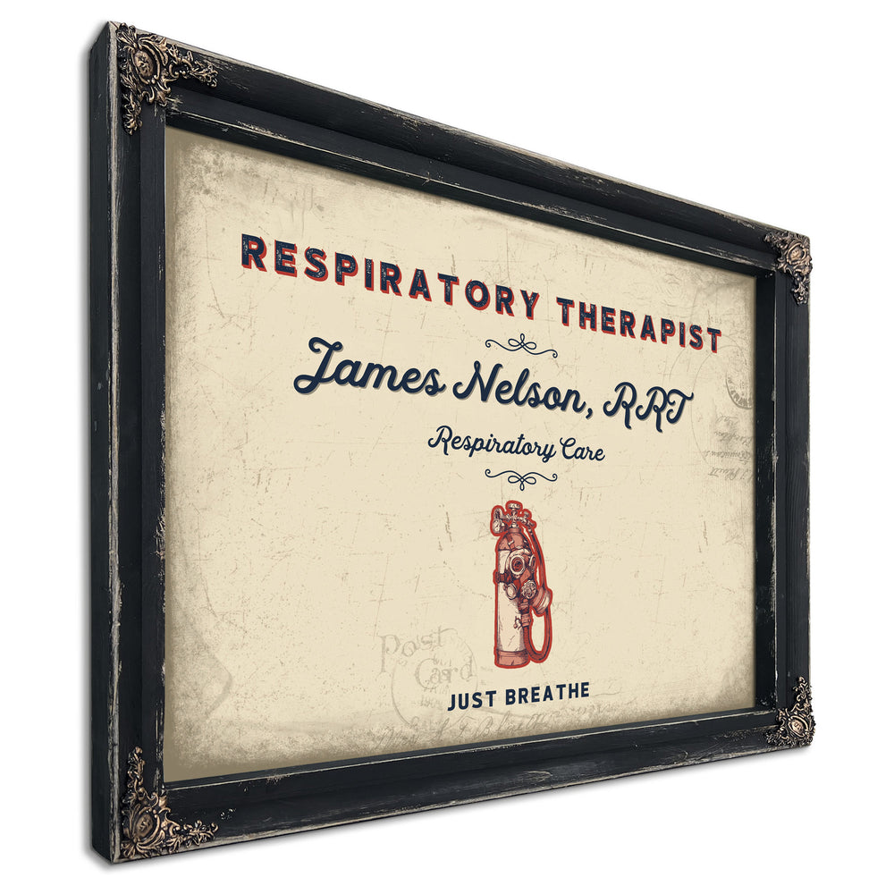 Personalized Respiratory Therapist Sign, Just Breathe, Cream & Navy, image 1