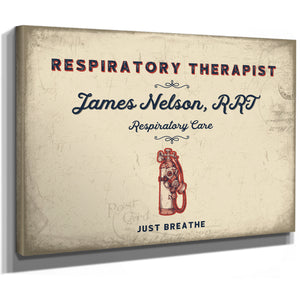 Personalized Respiratory Therapist Sign, Just Breathe, Cream & Navy, image 8