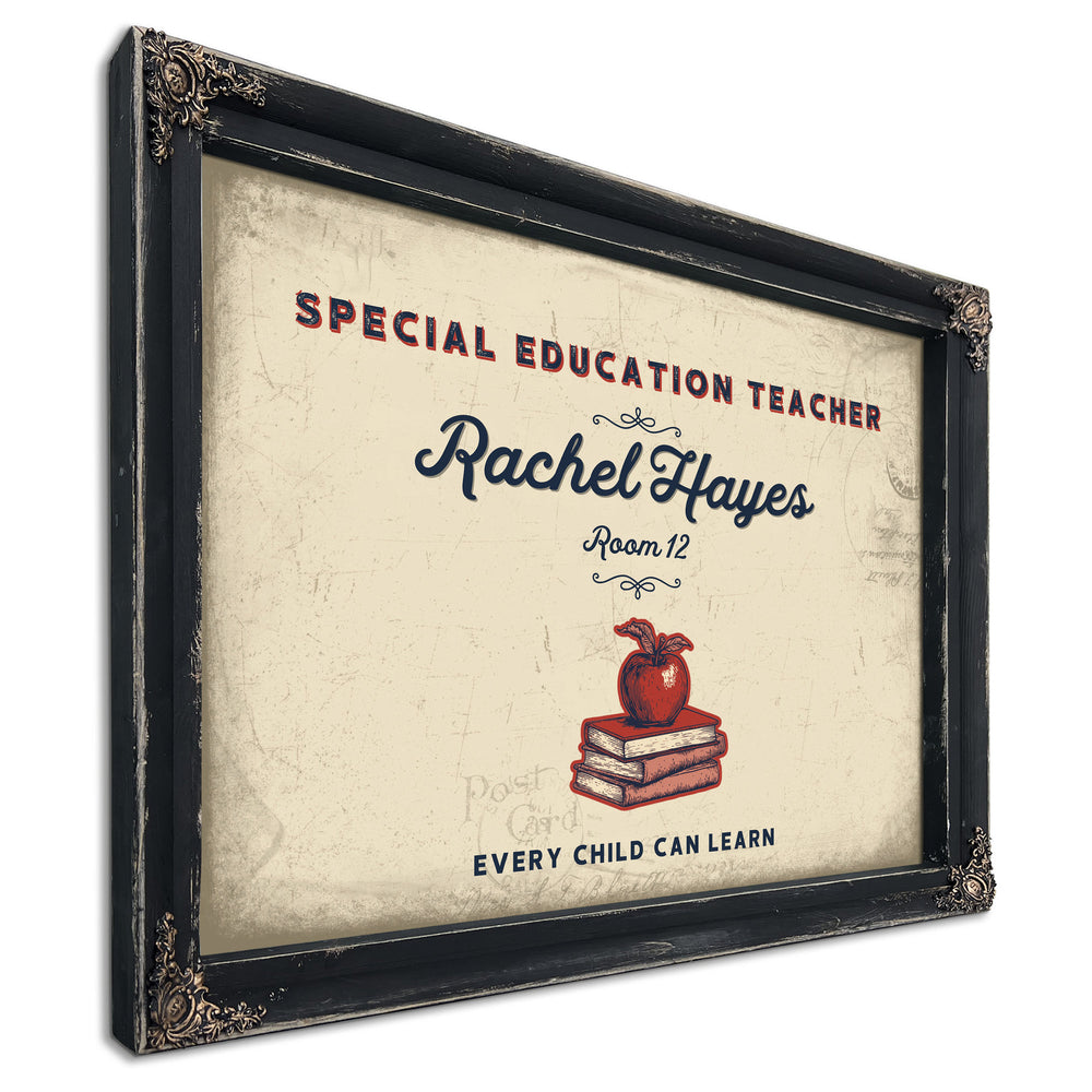 Personalized Special Education Teacher Sign, Every Child Can Learn, Cream & Navy, image 1