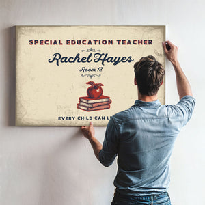 Personalized Special Education Teacher Sign, Every Child Can Learn, Cream & Navy, image 9