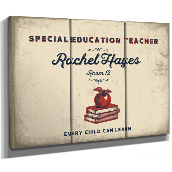 Personalized Special Education Teacher Sign, Every Child Can Learn, Cream & Navy, image 14