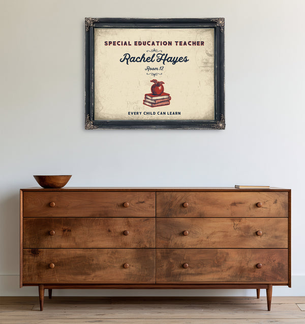 Personalized Special Education Teacher Sign, Every Child Can Learn, Cream & Navy, image 19