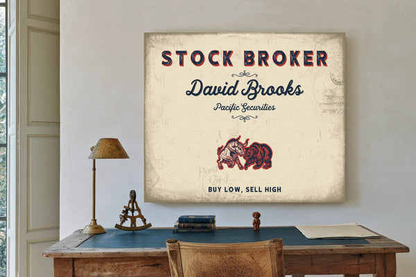 Personalized Stock Broker Sign, Buy Low, Sell High, Cream & Navy, image 2
