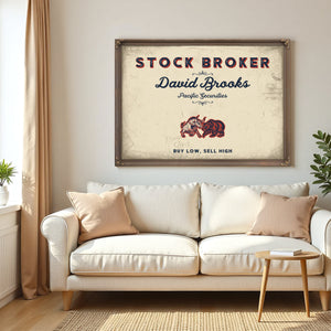 Personalized Stock Broker Sign, Buy Low, Sell High, Cream & Navy, image 5