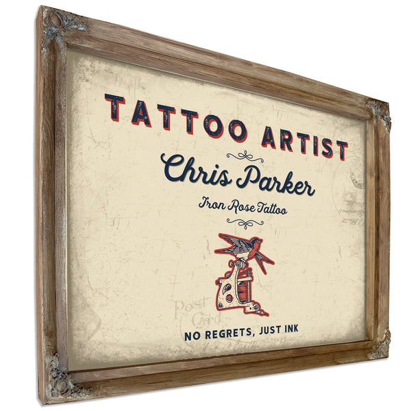 Personalized Tattoo Artist Sign, No Regrets, Just Ink, Cream & Navy, image 6